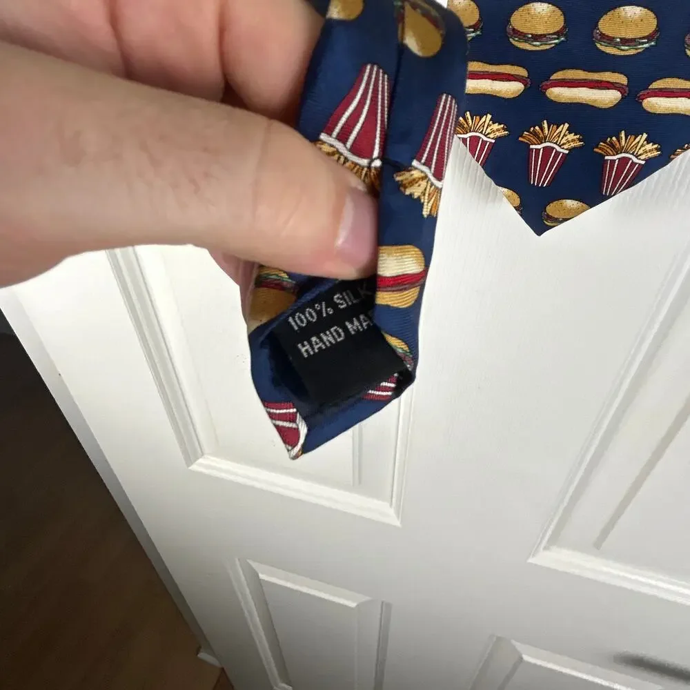 Christian Pelini Novelty Silk Tie Hamburgers Hot Dogs Fries Print Mens
